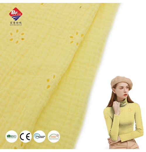 Custom 100% cotton solid color light weight comfortable hole jacquard cotton fabric for garment Custom 100% cotton solid color light weight comfortable hole jacquard cotton fabric for garment
