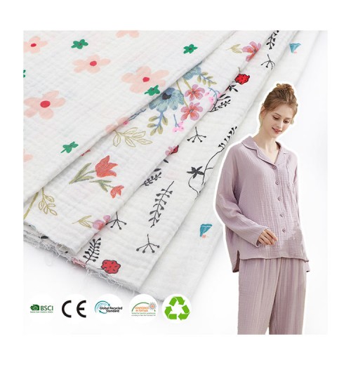 Muslin Fabric 115GSM Soft Breathable 100%Cotton Crepe Fabric Double Gauze Crinkle Woven Print Cotton Fabric For sleepwear Muslin Fabric 115GSM Soft Breathable 100%Cotton Crepe Fabric Double Gauze Crinkle Woven Print Cotton Fabric For sleepwear