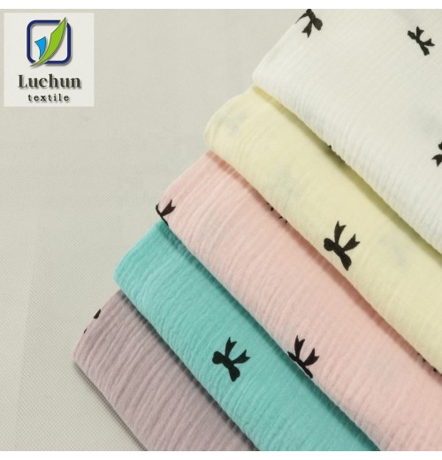 Wholesale crepe bow print combed 100% cotton breathable double layer gauze fabric for sleepwear Wholesale crepe bow print combed 100% cotton breathable double layer gauze fabric for sleepwear