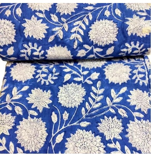 Cobalt Blue Hand Block Cotton Fabric By Yard Floral Design With vibrent color, Quilting And Craft fabric.Indian exporter Cobalt Blue Hand Block Cotton Fabric By Yard Floral Design With vibrent color, Quilting And Craft fabric.Indian exporter