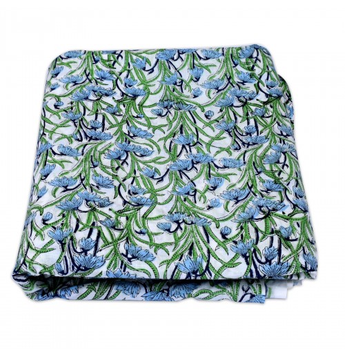 Jaipur Sanganeri Hand Block Printed Indian Cotton Fabric Sky Blue Base Running Dress Sewing Cloth Shirts Bags Fast Color Garment Jaipur Sanganeri Hand Block Printed Indian Cotton Fabric Sky Blue Base Running Dress Sewing Cloth Shirts Bags Fast Color Garment